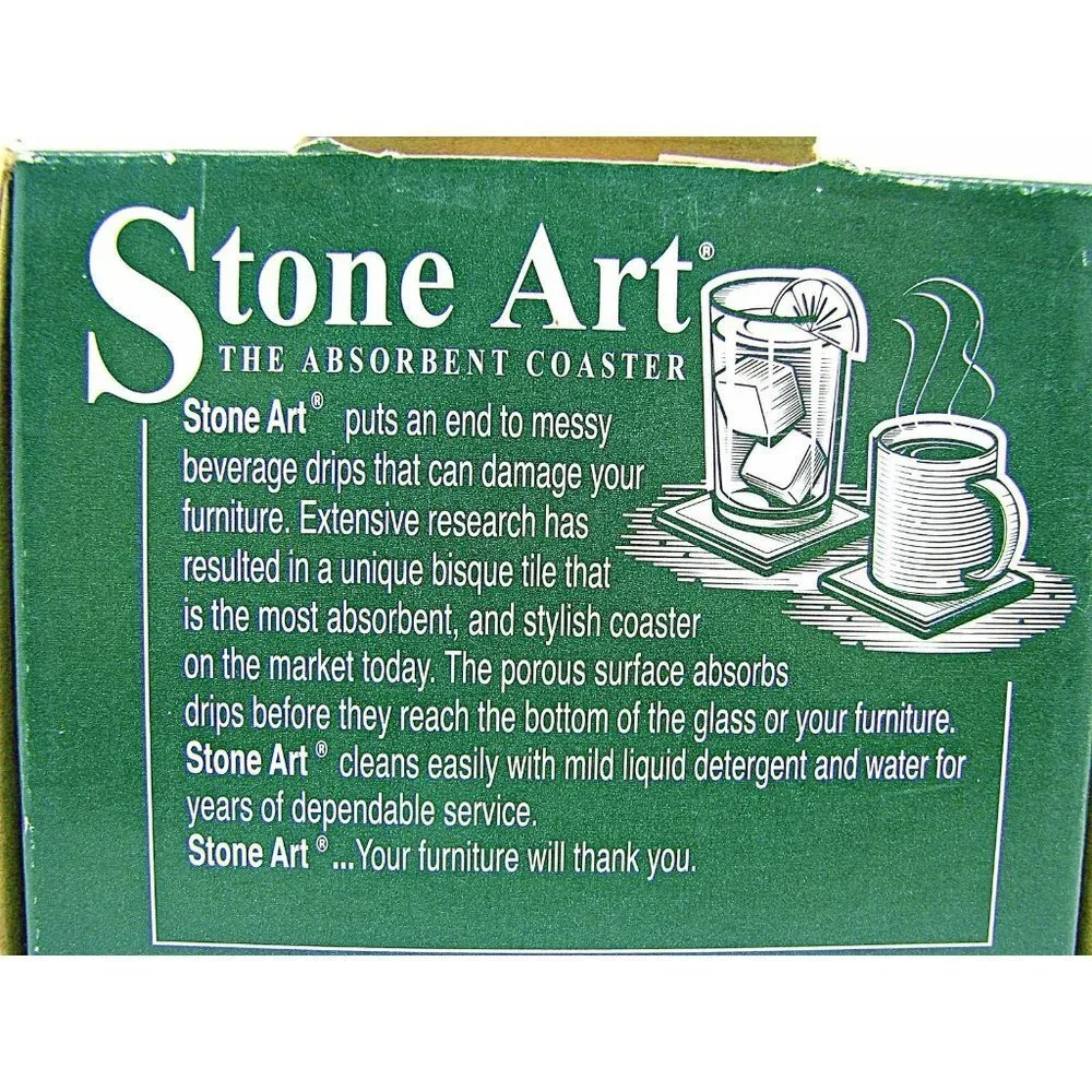 Stone Art Multicolor Square Cork Back Absorbent Stone Four Coaster Set 4X4